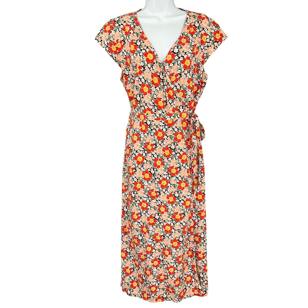 J Crew Wrap Midi‎ Dress Floral Garden Print Cottagecore Bohemian Size M Peasant
